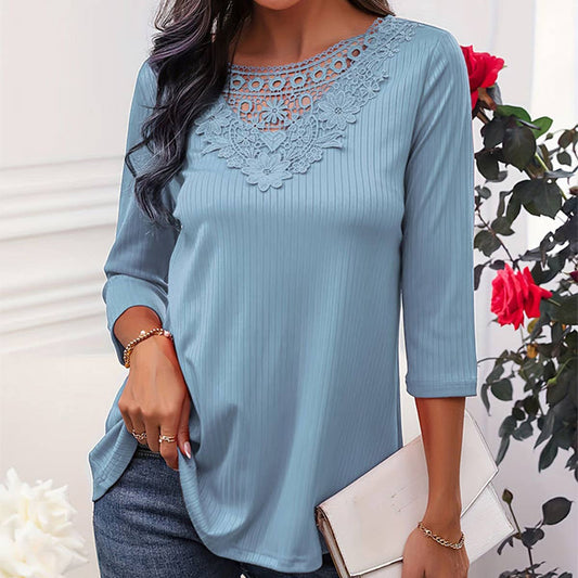 Elegant Lace A swing long sleeve lace collar top