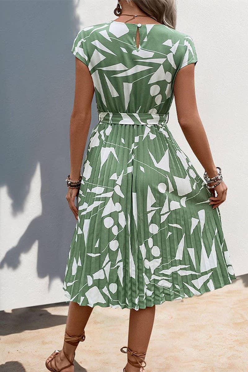 CWDMD2514_GEOMETRIC PRINT PLEATED DRESS