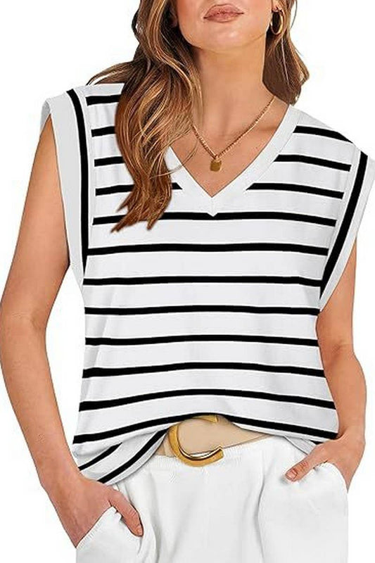 CWTTS1089_V-NECK STRIPED RAGLAN SLEEVE CASUAL T-SHIRT