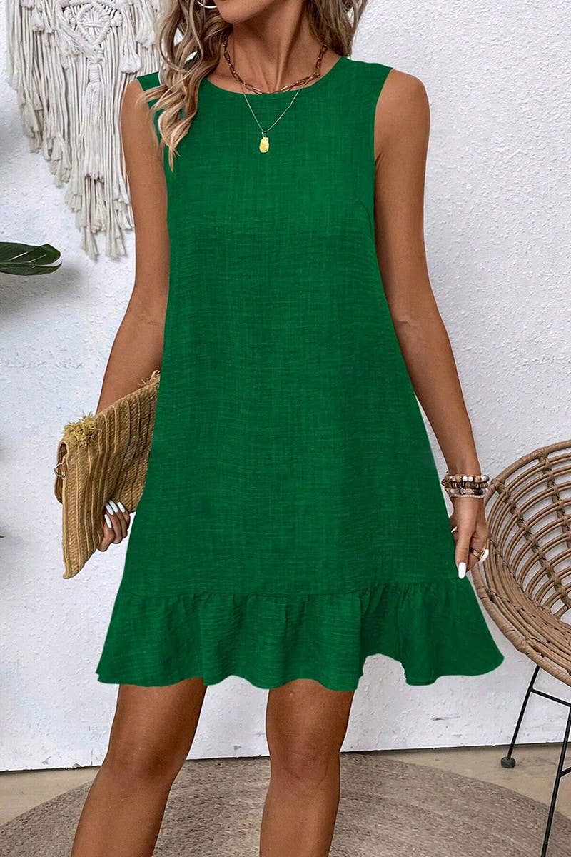 CWDSD7142_RUFFLED SLEEVELESS CASUAL TANK DRESS