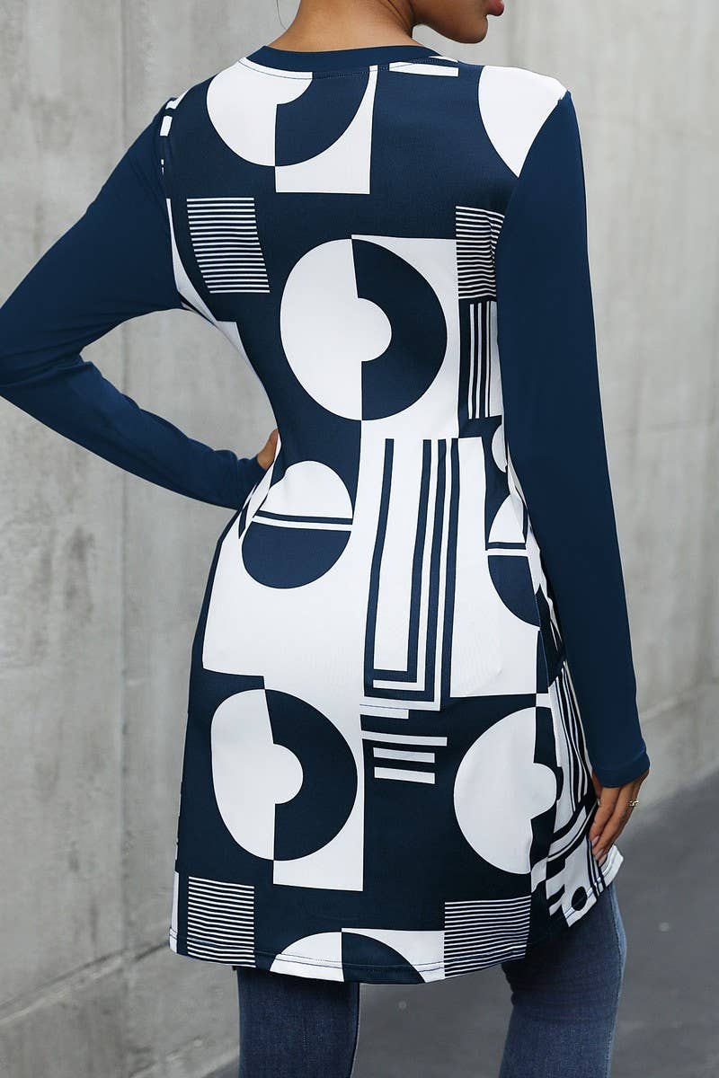 CWTTL1967_SIMPLE GEOMETRIC PATTERN SLIM FIT LONG T-SHIRT