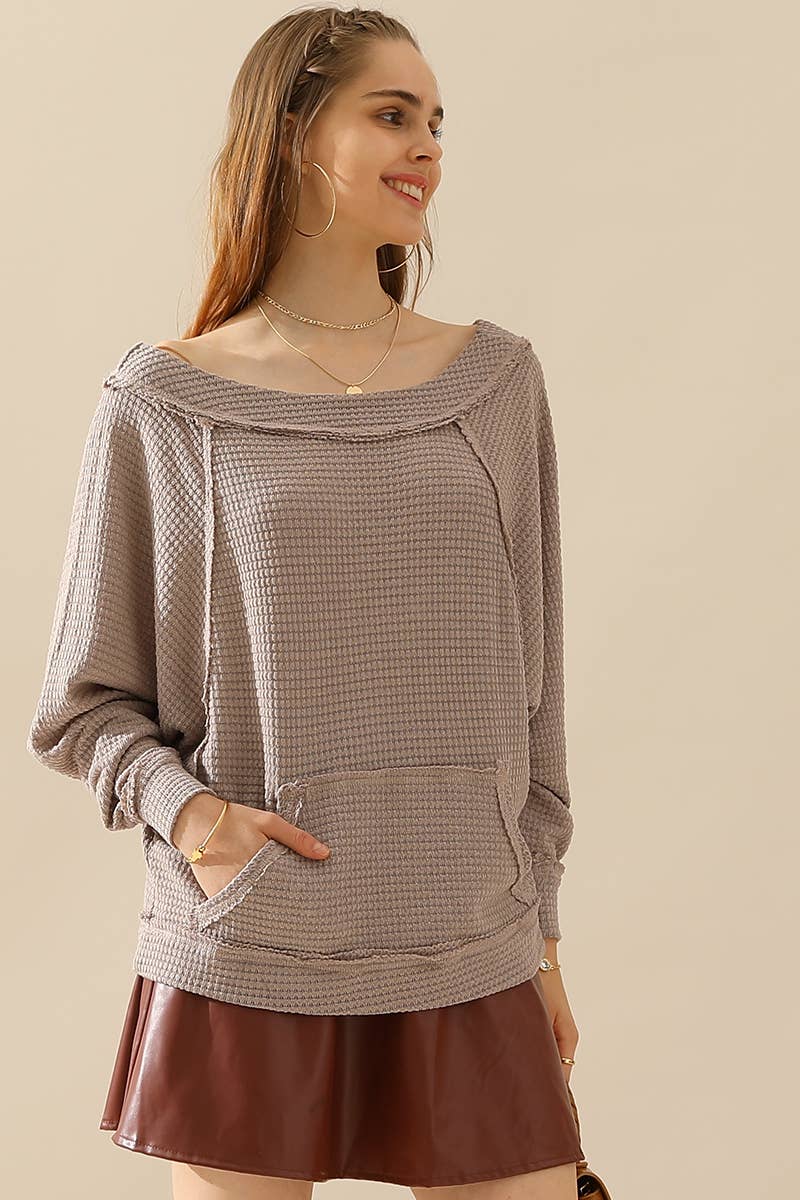 CWTTL1498__PLUS BOAT NECK POCKETED PULLOVER SWEATER KNIT TOP