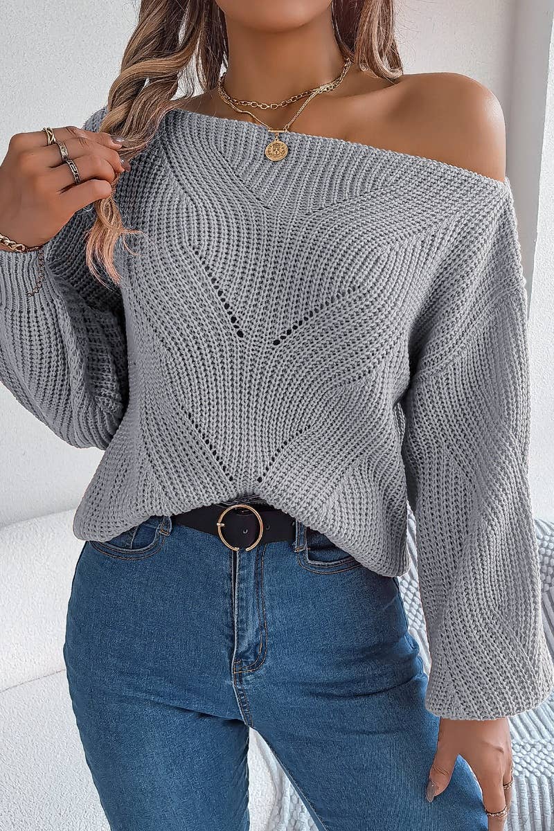 CWOSWL6365_OFF-THE-SHOULDER LONG-SLEEVED CUT-OUT SWEATER