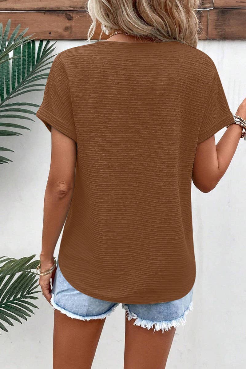 CWTBLS2266_SOLID V?NECK LOOSE FIT SHORT SLEEVE TEE