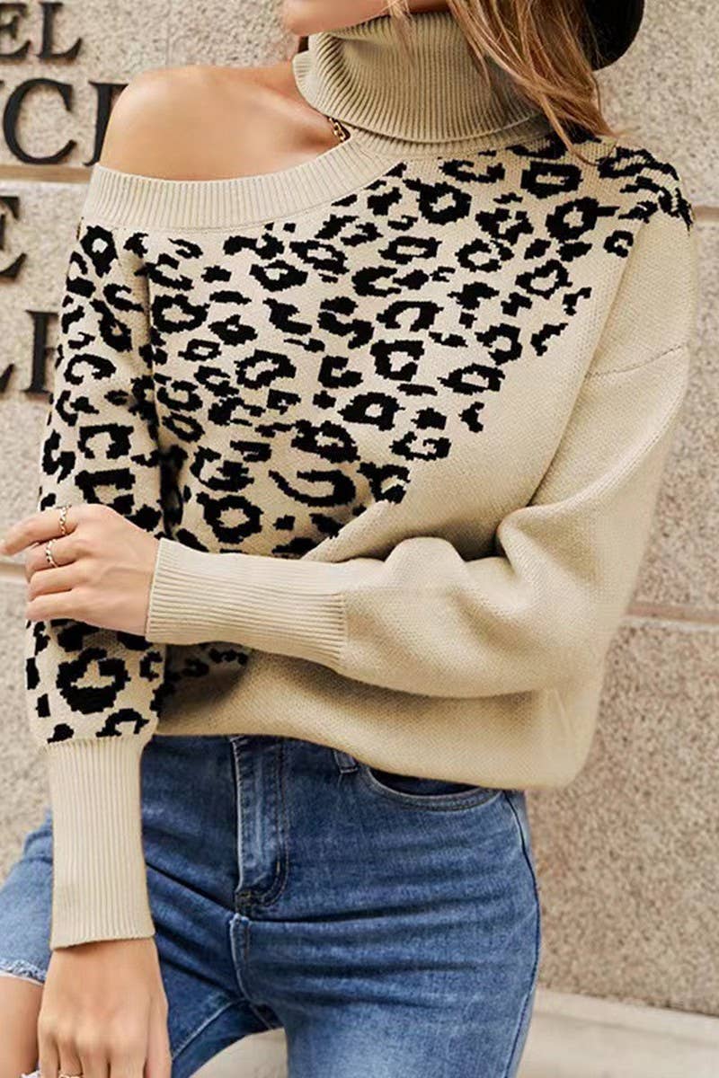 CWOSWL6268_LEOPARD PRINT OFF-SHOULDER KNITTED SWEATER