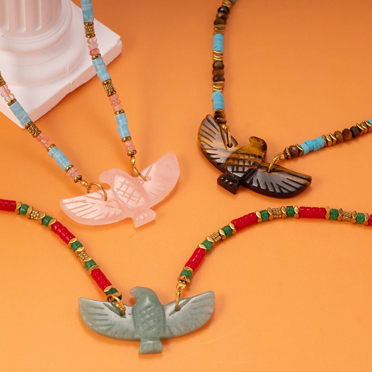Handmade Eagle Necklace with Gemstone Beads