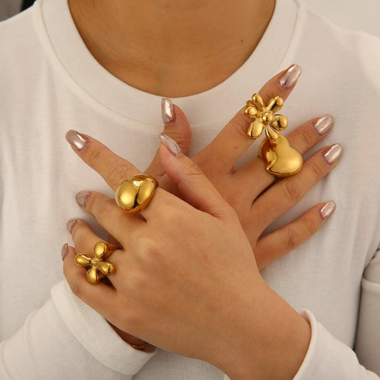 Trendy 18K Gold Plated Steel Statement Ring