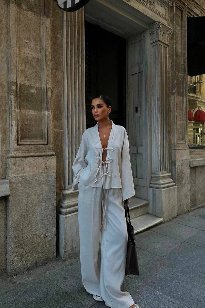 CWSTB1164_CASUAL SOLID COLOR SHIRT AND PANTS SET