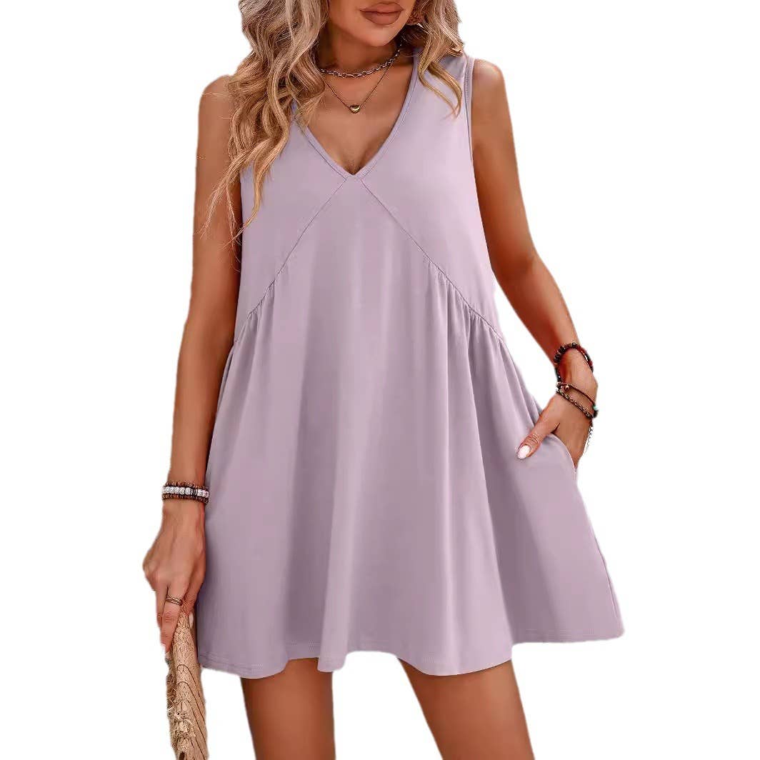 CASUAL V-NECK SLEEVELESS VEST DRESS
