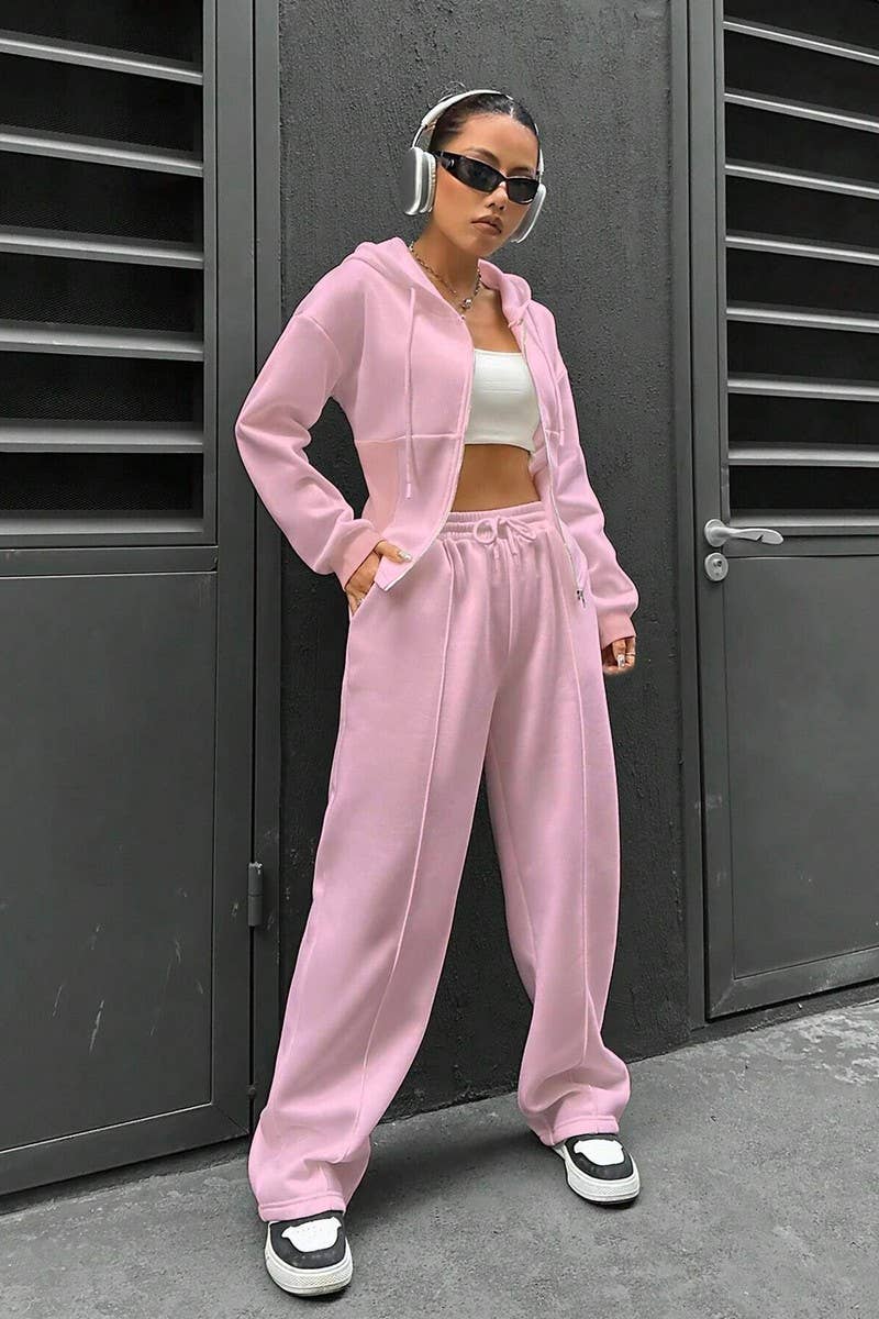 CWSTB0992_HOODED CARDIGAN CASUAL SPORTS TWO-PIECE SET