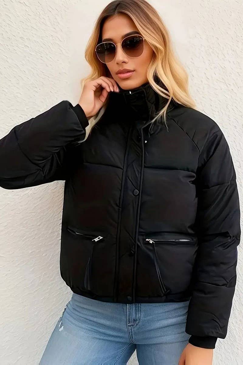 CWOCO0605_STAND COLLAR THICKENED SOLID COLOR COTTON COAT