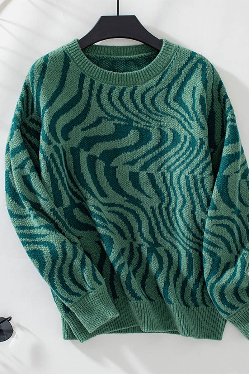 CWOSWL2928_ZEBRA PRINT CASUAL KNITTED SWEATER