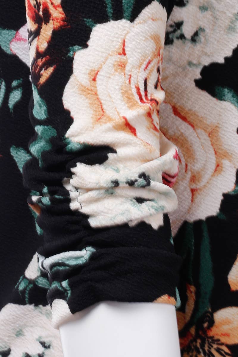 CWOBL091_Casual Work Ruched 3/4 Slv Open Front Blazer Jacket