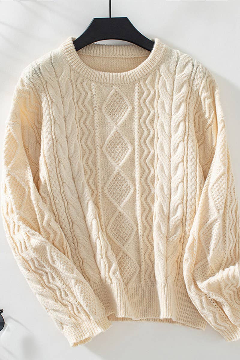 CWOSWL2837_SOLID COLOR TWISTED LONG SLEEVE PULLOVER SWEATER