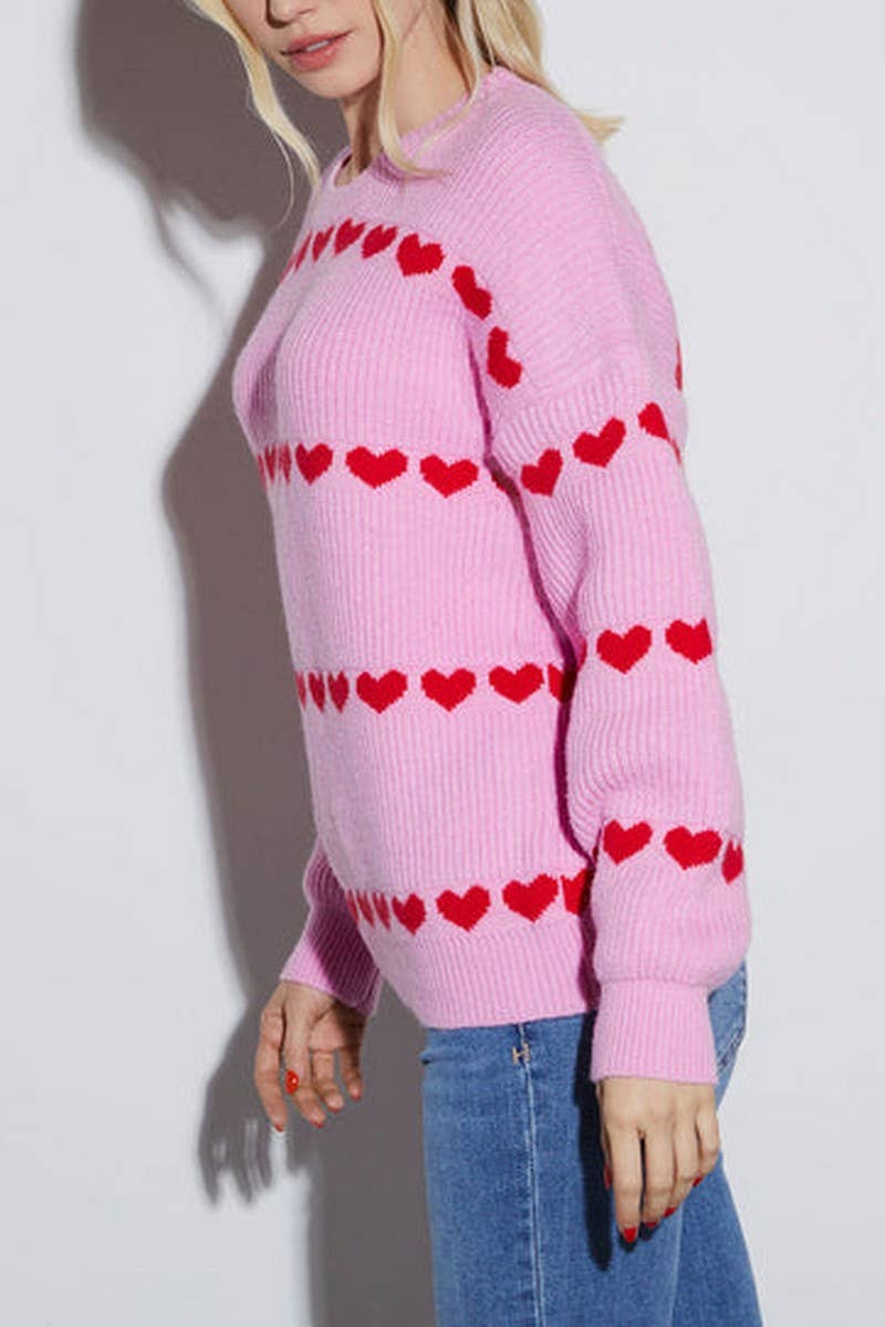 CWOSWL3098_LOOSE ROUND NECK HEART PULLOVER KNITTED SWEATER