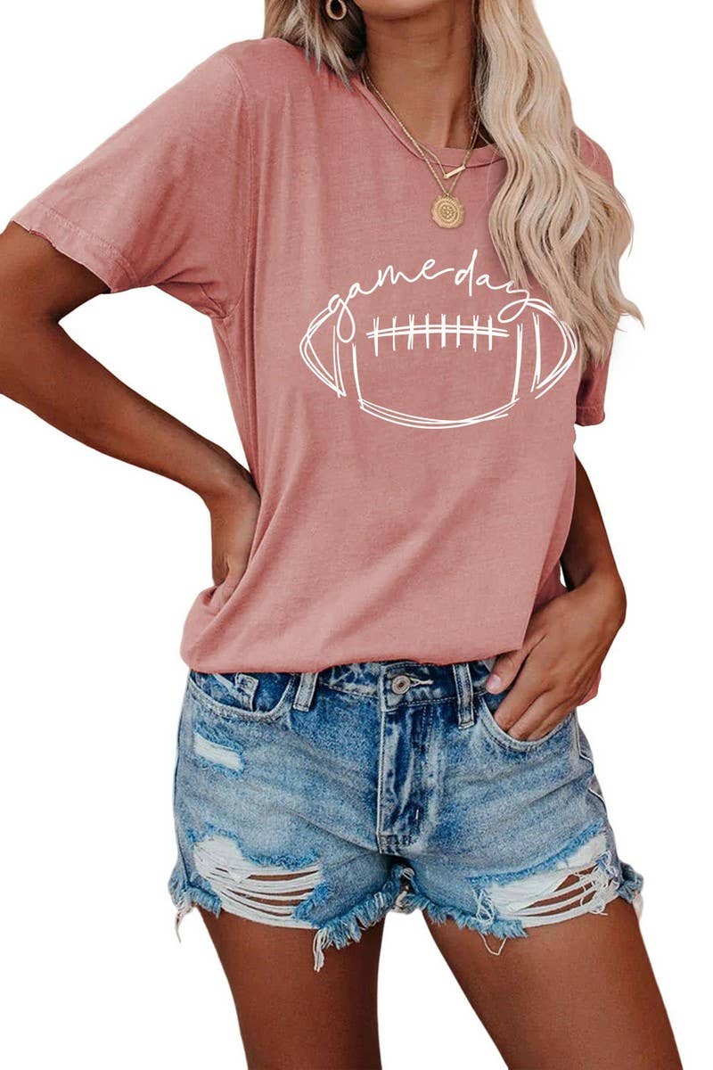 CWTTS0587_WOMEN GAME DAY PRINTING SHORT SLEEVE T SHIRT TOP