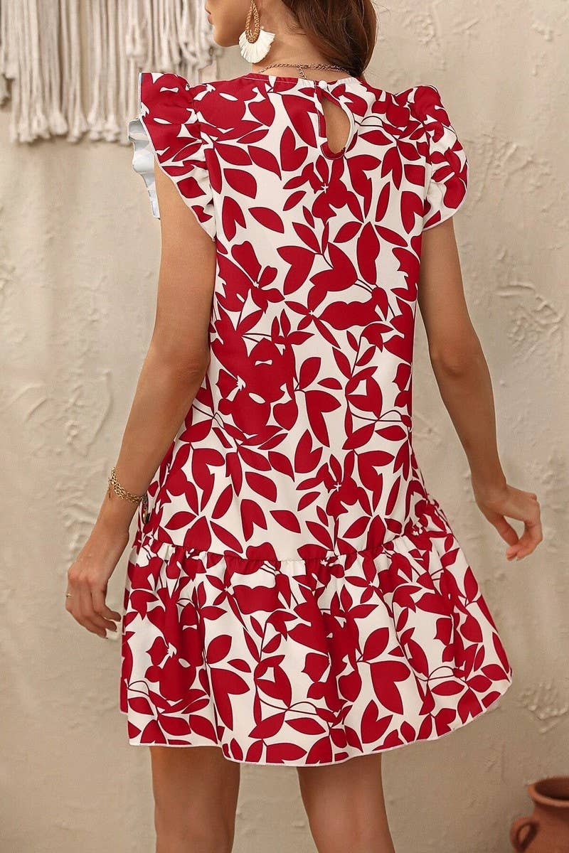 CWDSD7520_NEW SUMMER FLYING SLEEVE RUFFLED PRINT DRESS