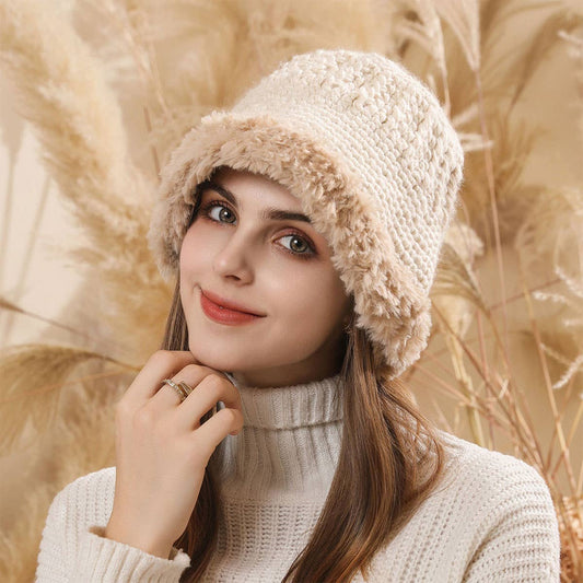 PLUSH-FUZZY KNIT BUCKET HAT WITH EAR COVERAGE_CWAH1979