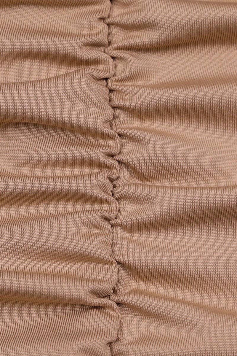 CWDSD10768_LOW NECK RUCHED SPAGHETTI STRAP BODYCON DRESS