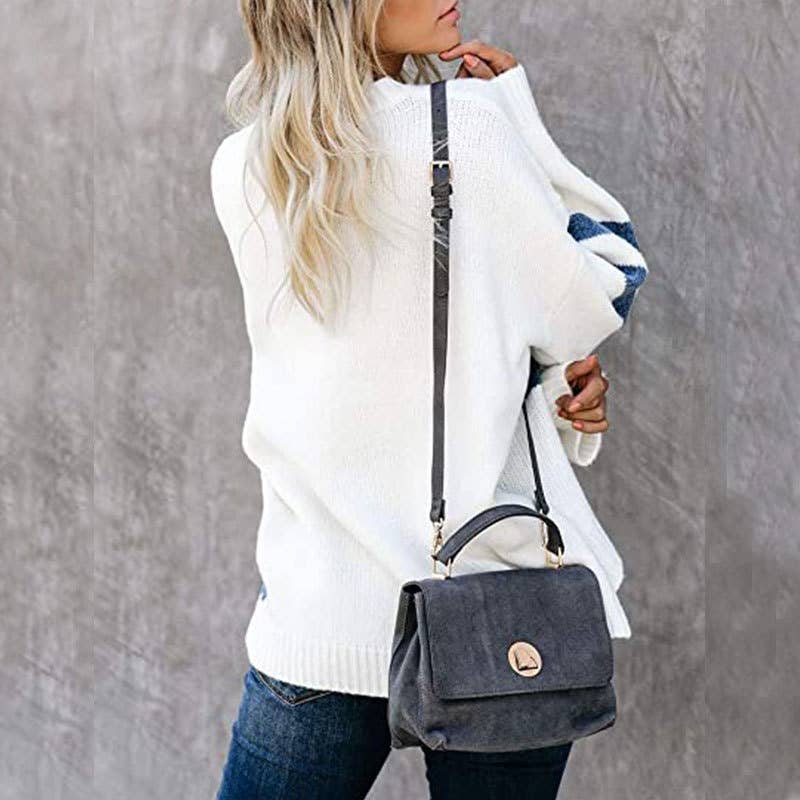 COLOR PATCHWORK CREW NECK PULLOVER SWEATER