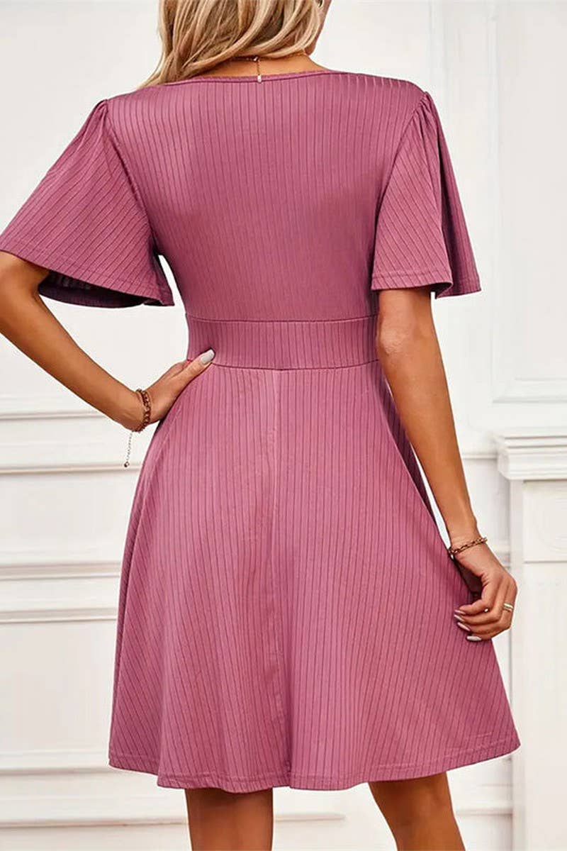 CWDSD7652_SPRING AND SUMMER STRIPED KNITTED WAIST DRESS