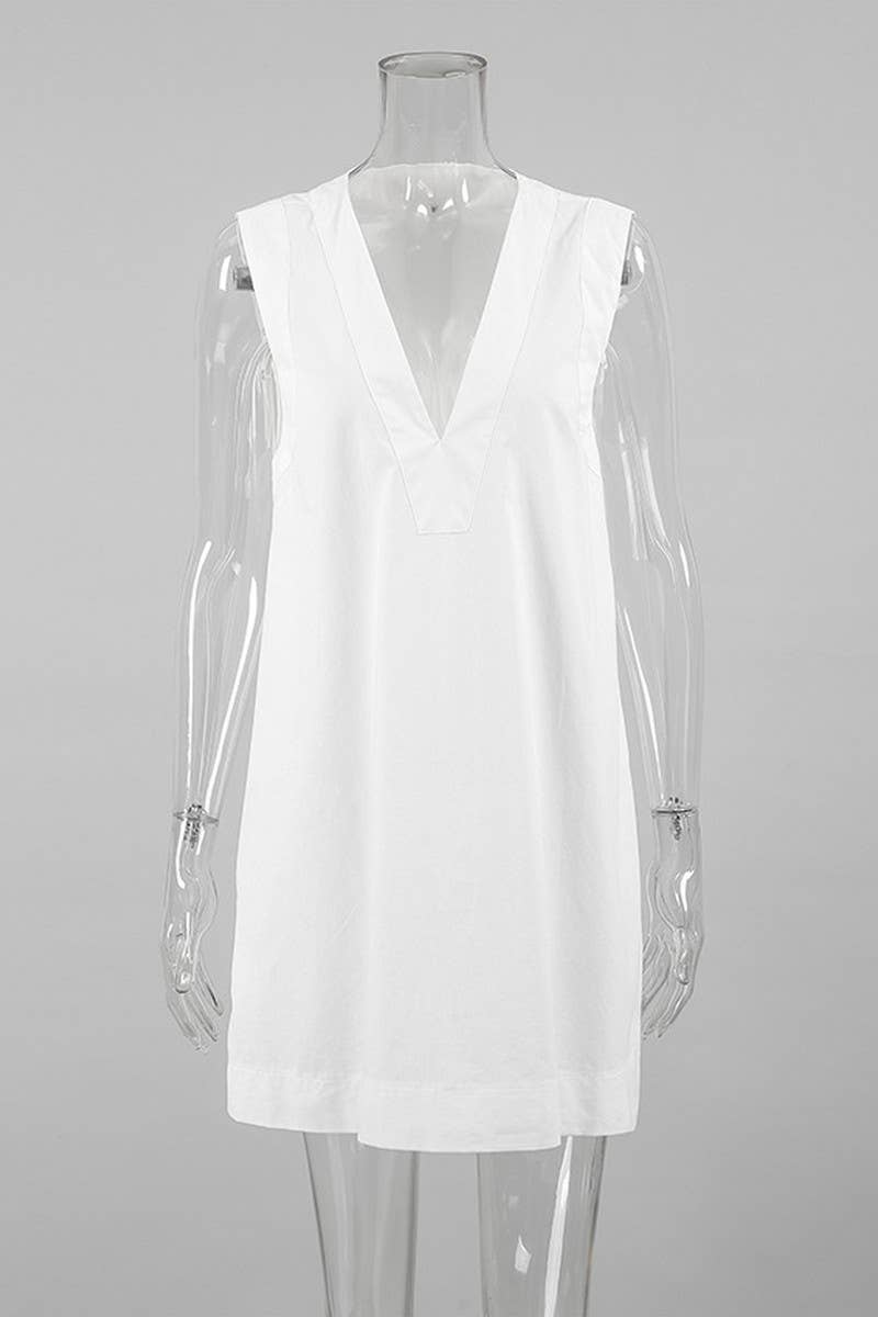 CWSPJ00524_COTTON SLEEVELESS NIGHTDRESS WOMEN DEEP V SHORT