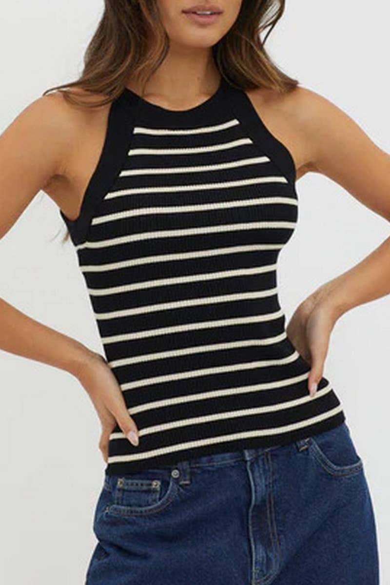 CWTTSL0365_SEXY SLEEVELESS STRIPED KNITTED VEST