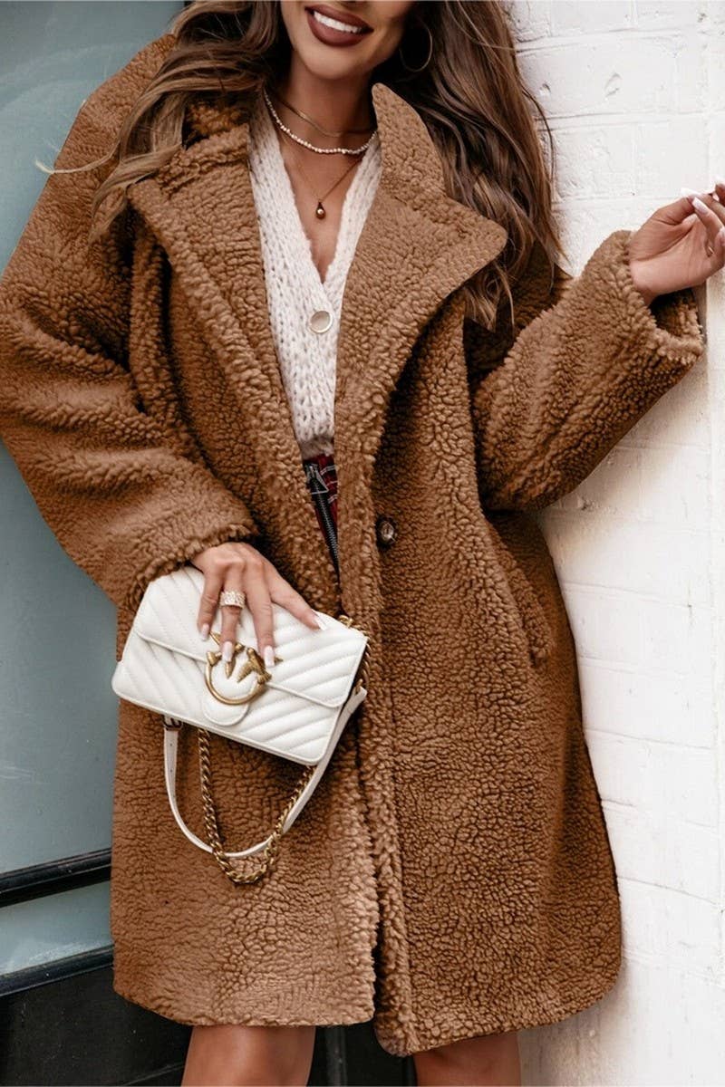 CWOCO00203_FAUX FUR LONG SLEEVE MID-LENGTH COAT