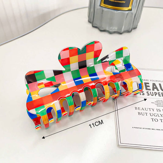 Retro Style Large Hair Claw, Color Check Print_CWAHA0402