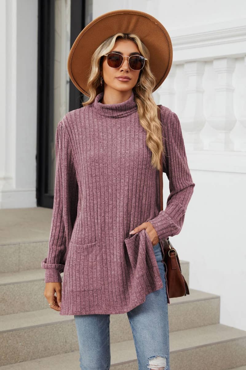 CWOSWL6563_TURTLENECK LONG SLEEVE POCKET SLIT SWEATER LONG
