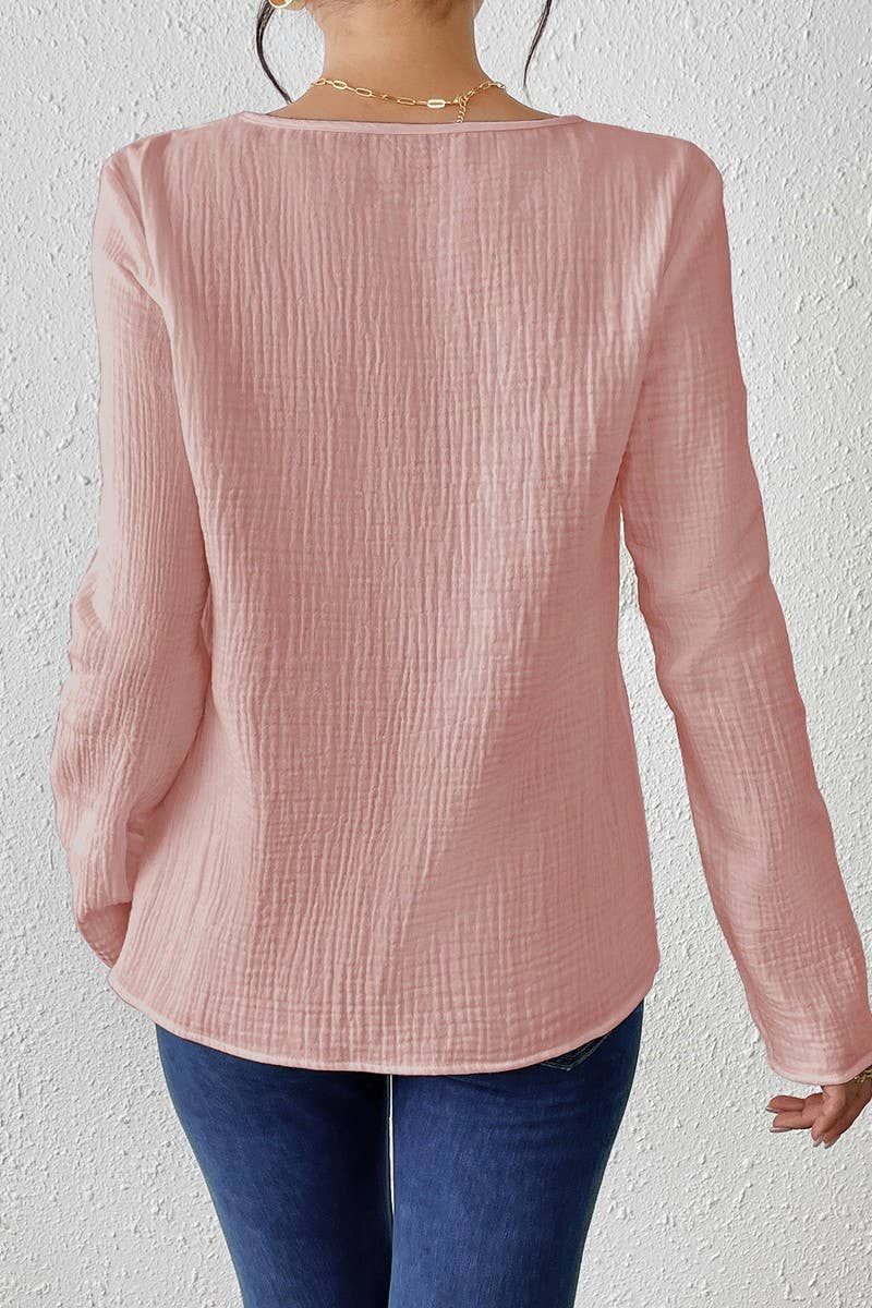 CWTBLL3850_SLIM FIT SOLID COLOR COTTON-LINEN PULLOVER SHIRT