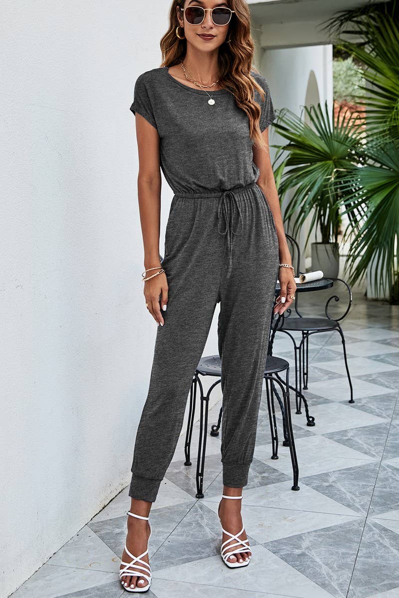 CWSJS0442_Round neck off The Shoulder Short Sleeve Jumpsuits