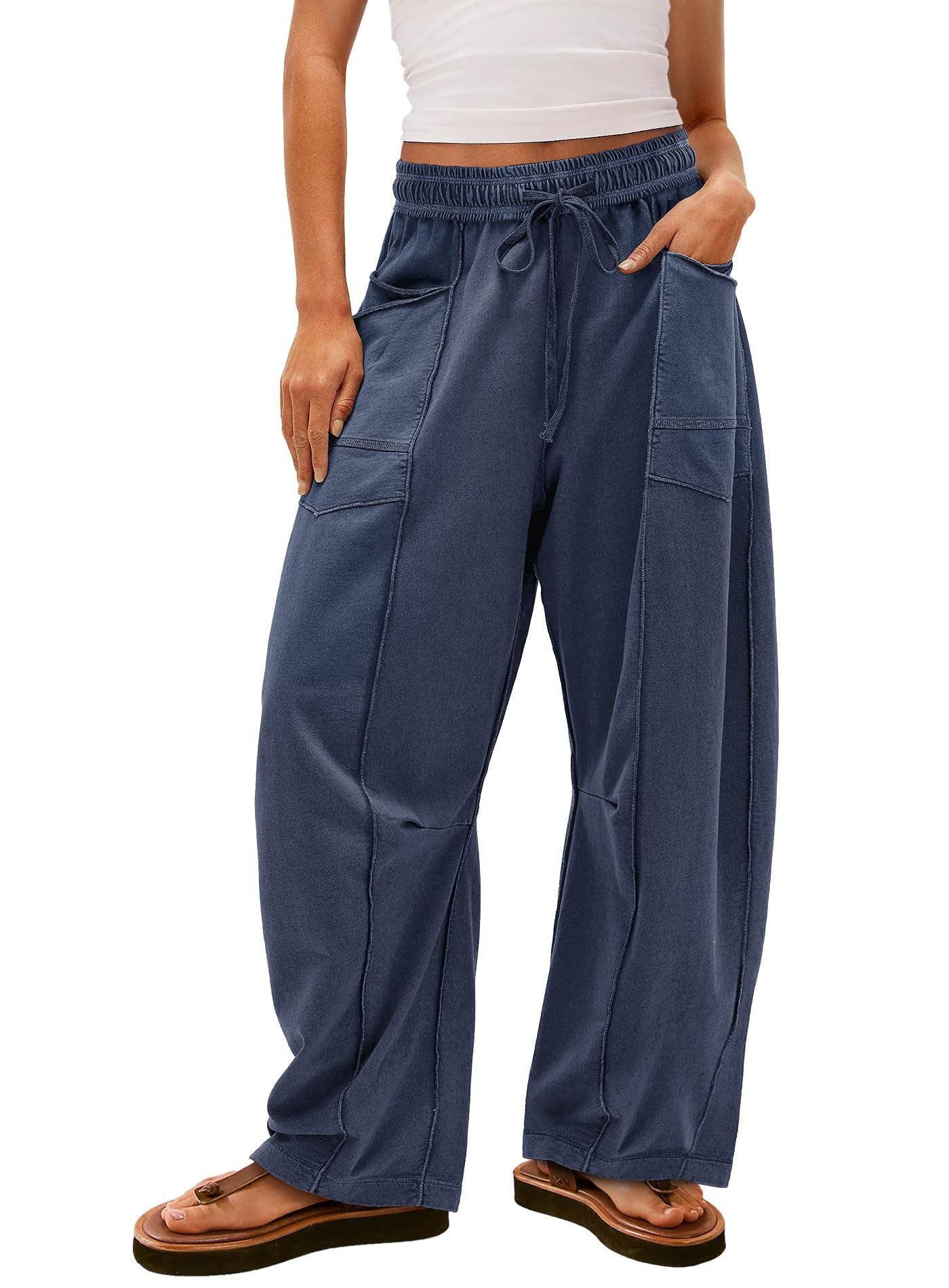 Casual stretched-waist drawstring sweatpants