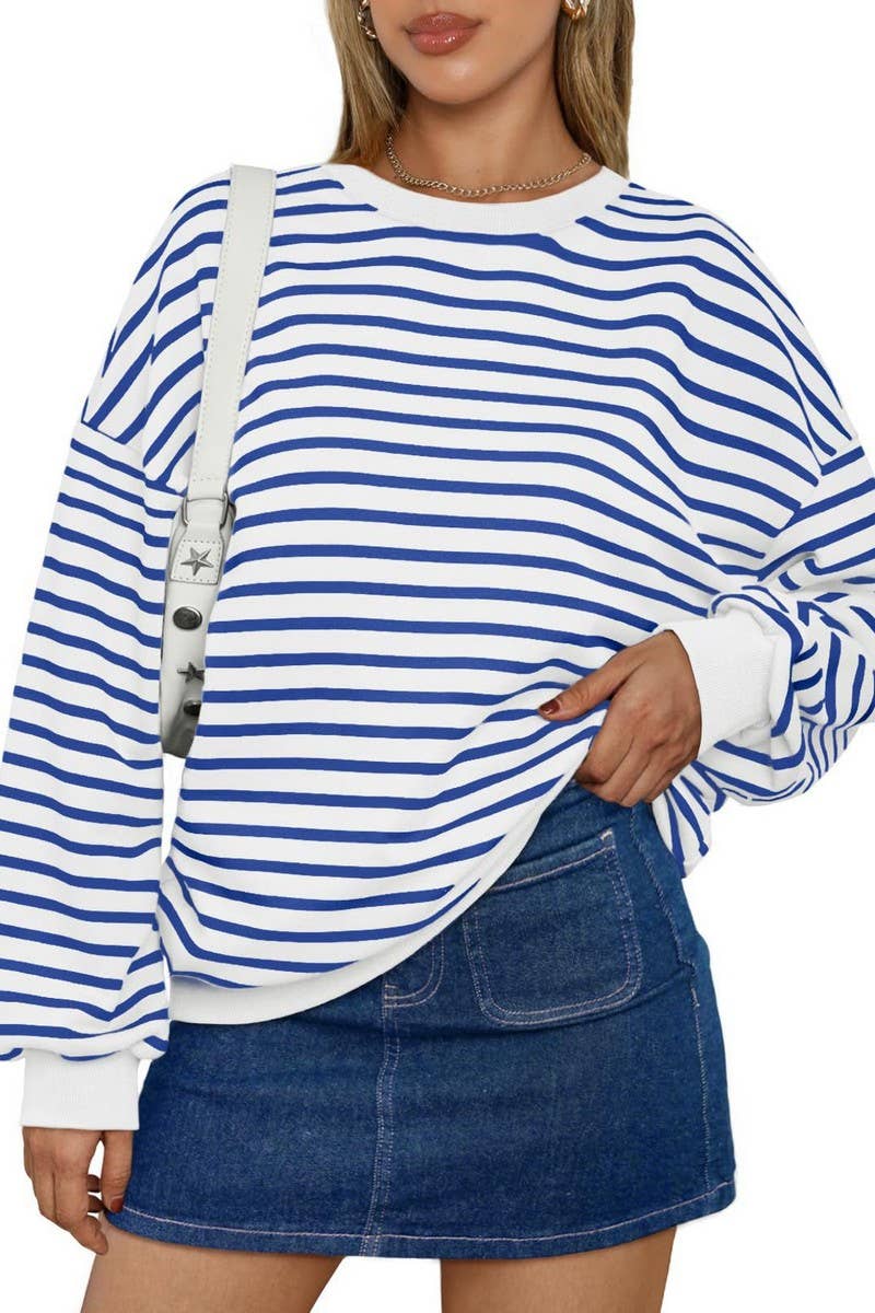 CWTBLL4009_STRIPED CREWNECK OVERSIZED SWEATSHIRT PULLOVER