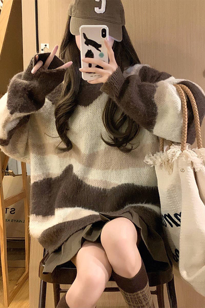 Color stripe languid is lazy loose sweaters