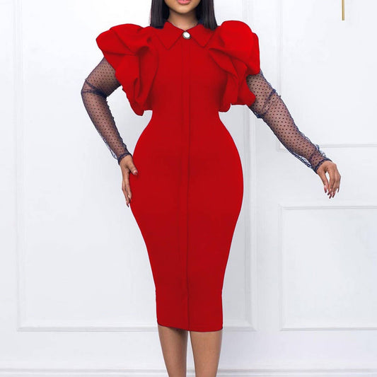 MESH AND PLEATED COMMUTER PLUS SIZE DRESS