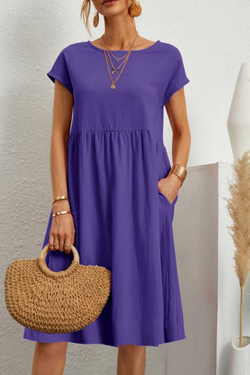 CWDSD7975_SUMMER TEMPERAMENT ROUND NECK A-LINE LOOSE DRESS