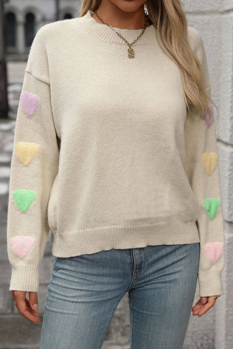 CWOSWL6515_KNITTED LOVE PATCHWORK LONG-SLEEVED SWEATER