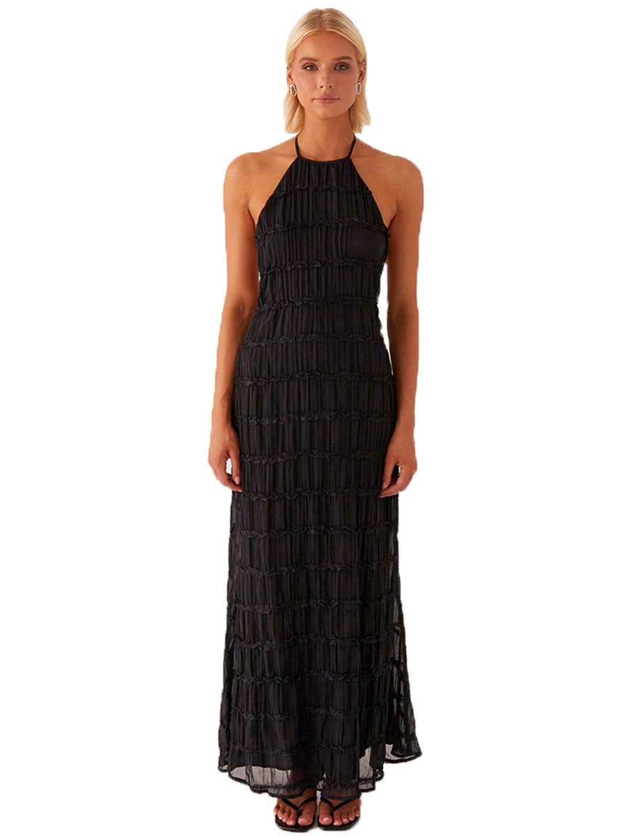 Backless pleated striped personalized dress