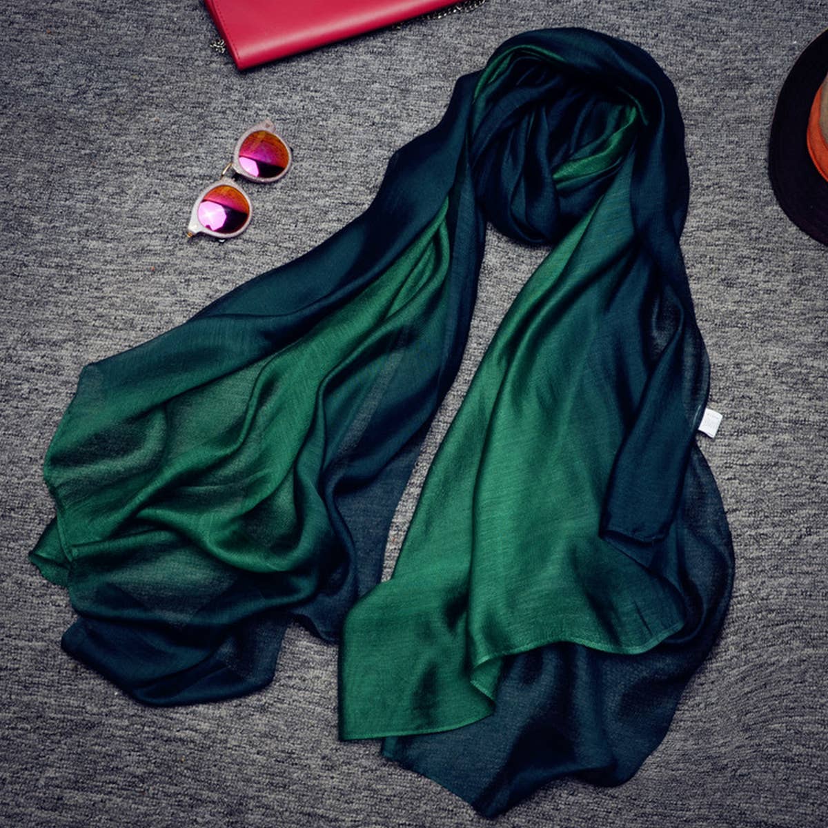 Gradient silk long scarf shawl