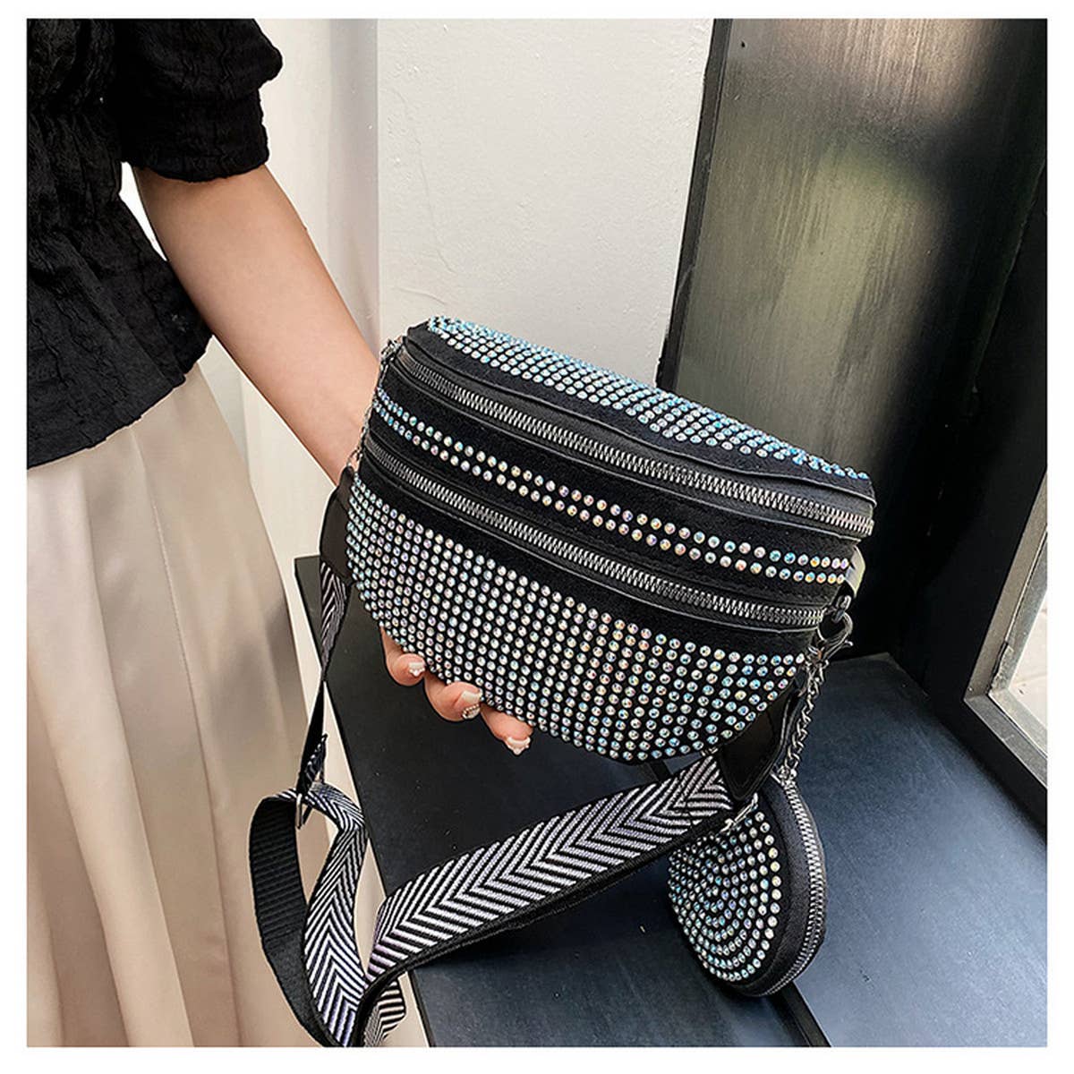 FASHIONABLE DIAMOND DOUBLE LAYER WAIST BAG_CWAB2083