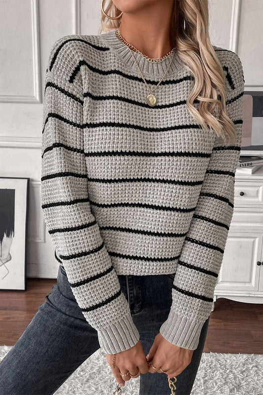 CWOSWL2910_CHENILLE CASUAL KNITTED STRIPED SWEATER