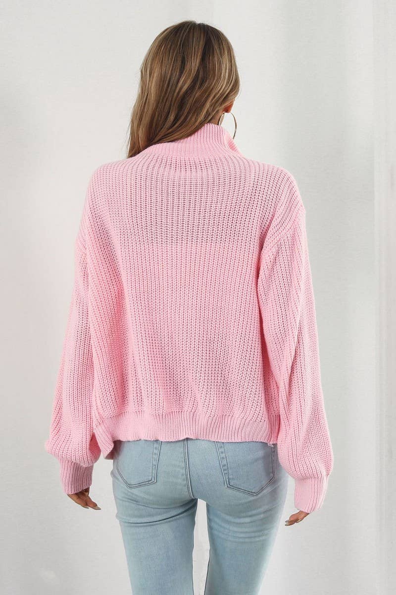 CWOCAL1168_TURTLENECK LOOSE ZIPPER KNIT CARDIGAN