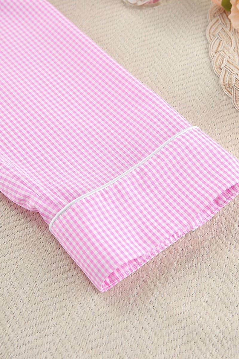 CWSPJ0223_PINK PLAID HOME WEAR PAJAMAS TWO PIECE SET