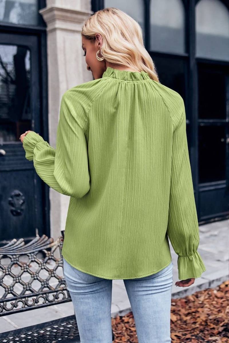 CWTBLL2484_RUFFLED COLLAR LONG-SLEEVED BAGGY TOP