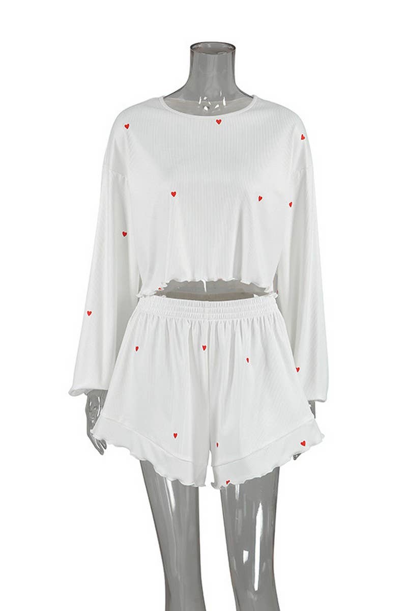 CWSPJ0211_HEART PRINT LONG SLEEVE SHORTS PAJAMA HOME SET