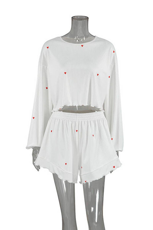 CWSPJ0211_HEART PRINT LONG SLEEVE SHORTS PAJAMA HOME SET