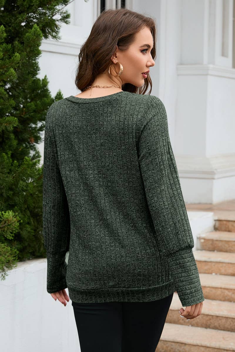 CWOSWL6358_STYLISH SLIM V-NECK LONG SLEEVE SWEATER