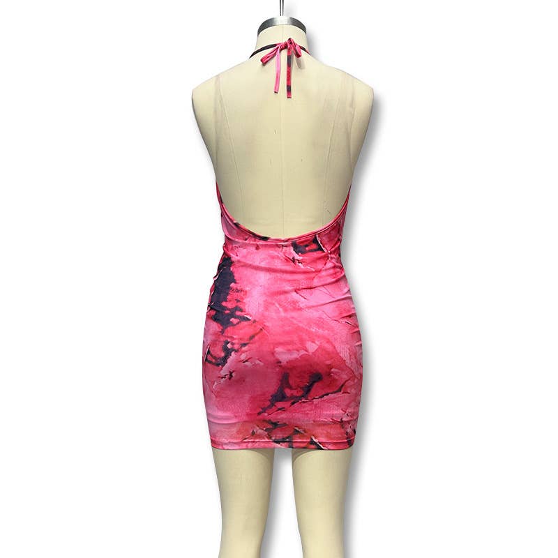 Cross backless printed body-hugging dress
