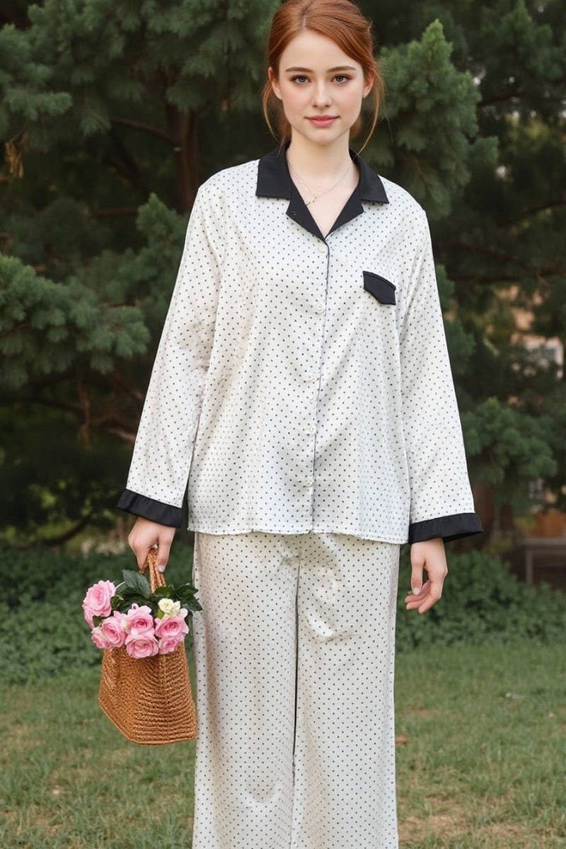 CWSPJ0421_POLKA DOT SATIN TWO-PIECE LOUNGEWEAR SET